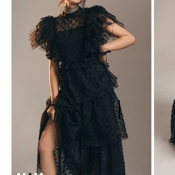 Hunter Bell Annabel Tiered Mock Neck Ruffle Black Lace Gown NWT goth dress - Picture 1 of 14
